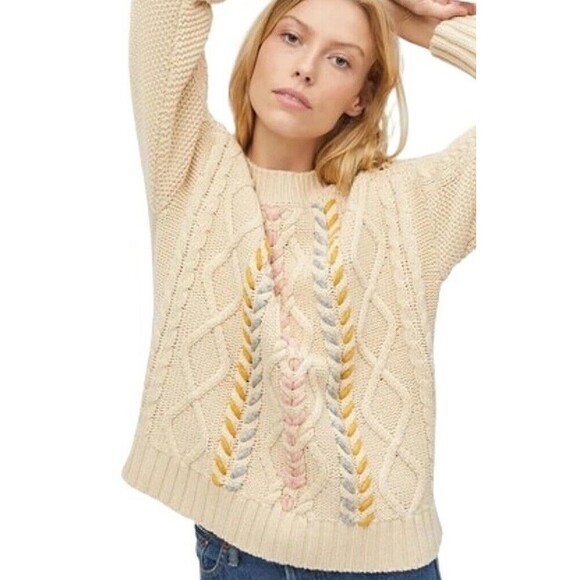 MICHAEL STARS M Women’s Ivory Grace Cable Knit Aran Knit Sweater Medium - Picture 2 of 8